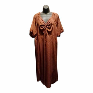 Terra & Sky Women’s Brown Maxi Dress 1X Short Sleeve Boho - JC646